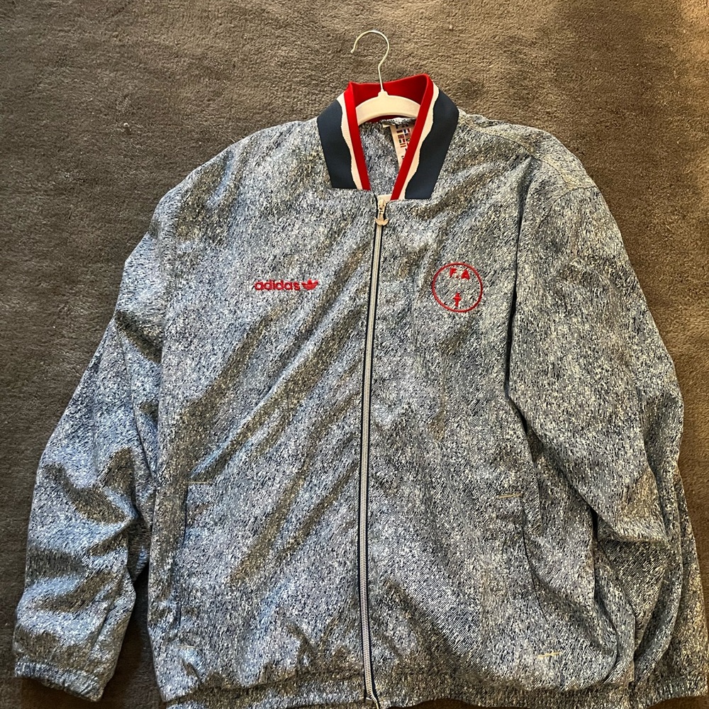 FA x Adidas Heathered Gray Bomber Jacket with Red Accents
